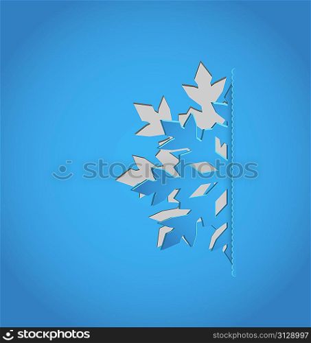 Illustration cut out snowflake, blue paper - vector