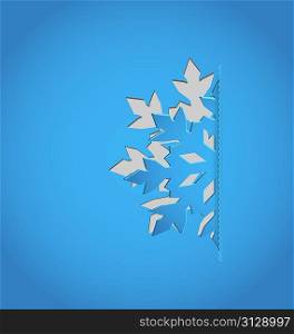 Illustration cut out snowflake, blue paper - vector