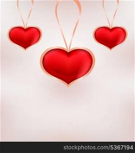 Illustration cute background for Valentine Day with red hearts - vector