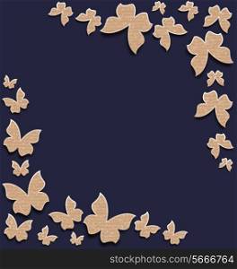 Illustration cute card with butterflies, composition made in carton paper - vector