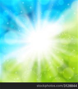 Illustration cute nature background with lens flare - vector