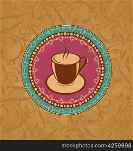 Illustration cute ornate vintage with coffee cup - vector