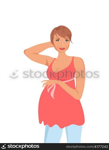 Illustration cute pregnant woman isolated - vector