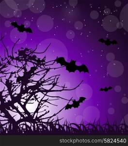 Illustration Dark Scary Background with Halloween Night - Vector. Dark Scary Background