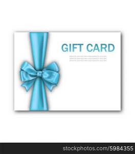 Illustration Decorated Gift Card with Blue Ribbon and Bow, Gift Voucher Template, Certificate Design - Vector