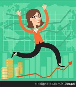 Illustration depicting a businessman in bringing financial success. vector
