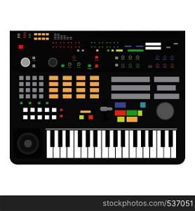 Illustration design art classic technology performance keys piano. Professional composer synhesizer music logo. Media stereo bass mixer instrument keyboard. Studio background vectir DJ icon sound.