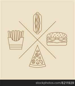 Illustration Design elements for Logo of Fast Food, Icons of Hand Drawn, Linear Style - Vector
