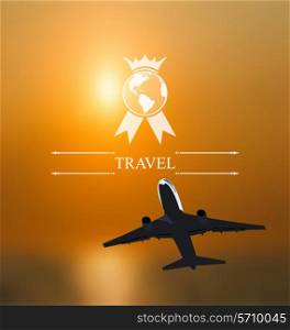 Illustration design of tickets for worldwide travel. Corporate website design. Sunrise seascape. Blurred layout - vector