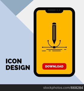 illustration, design, pen, graphic, draw Glyph Icon in Mobile for Download Page. Yellow Background. Vector EPS10 Abstract Template background