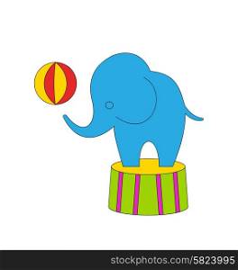 Illustration Dexterous Circus Cartoon Elephant on Podium with Ball - Vector