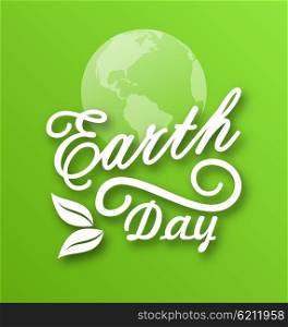 Illustration Earth Day, Words, Planets and Leaves - Vector