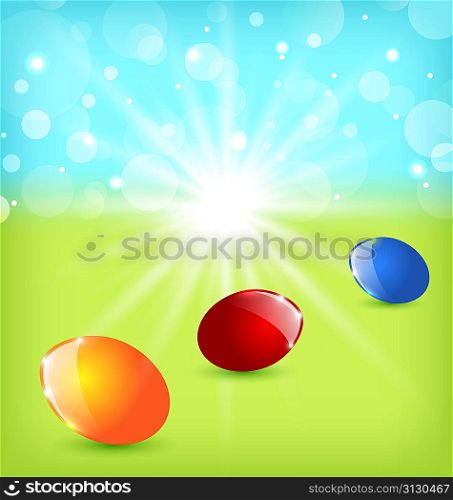 Illustration Easter background with colorful eggs - vector