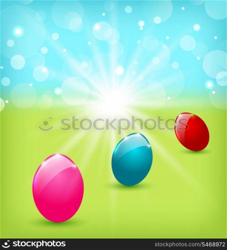 Illustration Easter background with colorful eggs - vector