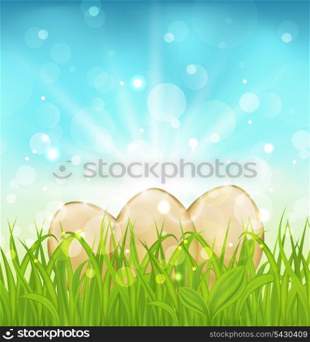 Illustration Easter background with eggs in grass - vector