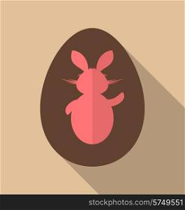 Illustration Easter bunny in chocolate egg, trendy flat style - vector