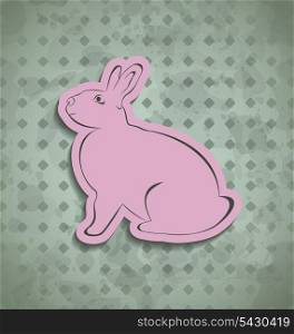 Illustration Easter happy vintage poster with pink bunny - vector