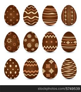 Illustration Easter set chocolate ornate eggs with shadows isolated on white background - vector