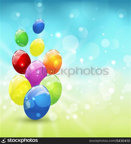 Illustration Easter set colorful eggs, holiday background - vector