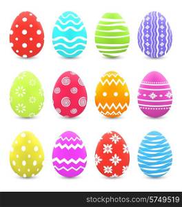 Illustration Easter set colorful ornate eggs with shadows isolated on white background - vector