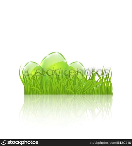 Illustration Easter set eggs in green grass isolated on white background - vector