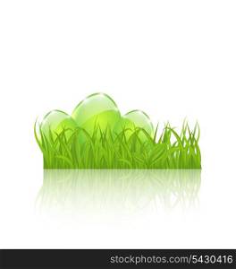 Illustration Easter set eggs in green grass isolated on white background - vector