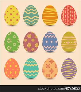 Illustration Easter set old ornamental eggs with shadows - vector