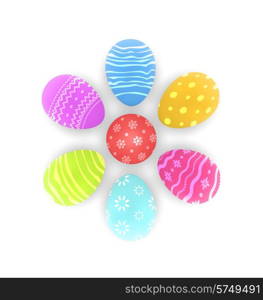 Illustration Easter set painted ornamental eggs with shadows - vector