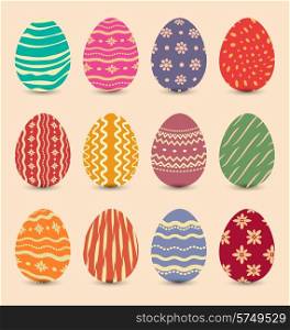 Illustration Easter set vintage ornate eggs with shadows - vector