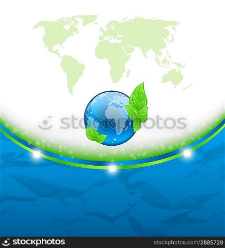 Illustration eco background with earth map and environment symbol - vector