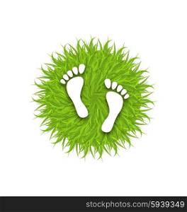 Illustration Eco Friendly Footprints on Green Grass, Concept of Green Earth - Vector