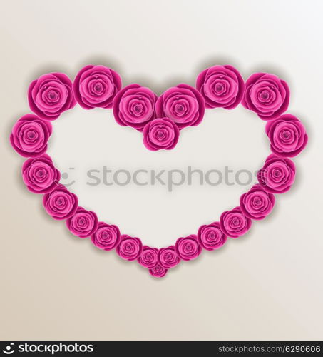 Illustration elegant heart made in roses for Valentine Day, copy space for your text - vector