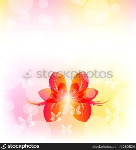 Illustration elegant invitation with red transparent butterfly and copy space - vector