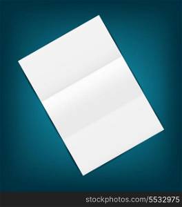 Illustration empty paper sheet with shadows, on blue background - vector