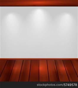 Illustration empty wall with light and wooden floor - vector