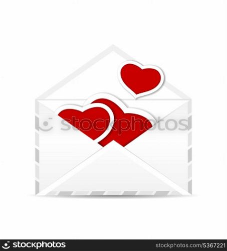 Illustration envelope with set valentine red hearts - vector