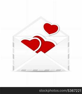 Illustration envelope with set valentine red hearts - vector