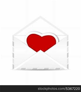 Illustration envelope with valentine red heart - vector