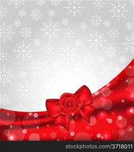 Illustration festive background with gift bow and rose - vector