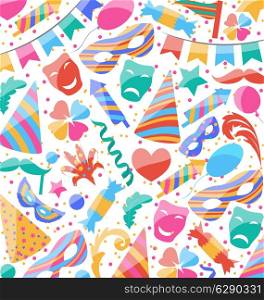 Illustration festive wallpaper with carnival and party colorful icons and objects - vector