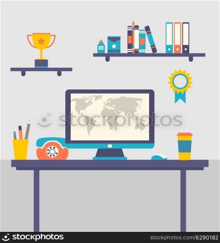 Illustration flat design of office workspace creative worker - vector
