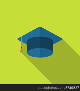 Illustration flat icon graduation cap with long shadow style - vector