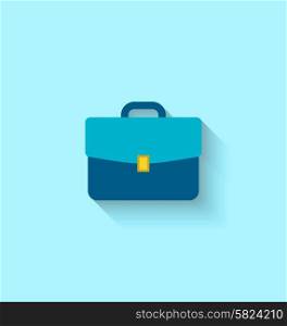 Illustration Flat Icon of Briefcase with Long Shadow, Modern Style - Vector