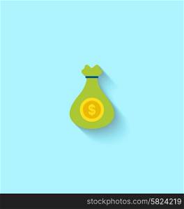 Illustration Flat Icon of Canvas Bag Money with Long Shadow, Modern Style - Vector
