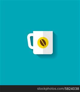 Illustration Flat Icon of Cup of Coffee with Long Shadow, Modern Style - Vector