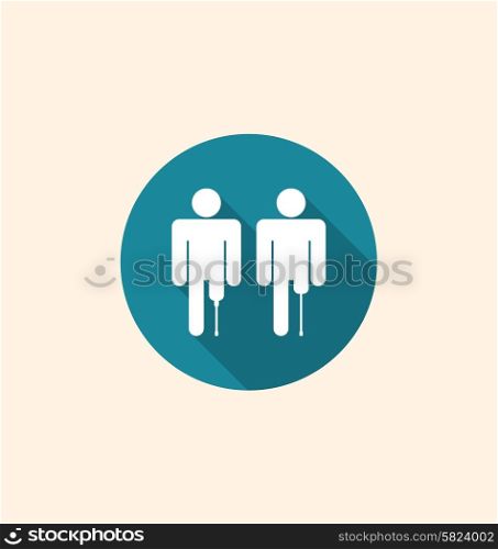 Illustration Flat Icon of Disabled People with Prosthetics of Legs, Modern Design with Long Shadows - Vector