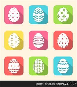 Illustration flat icon of Easter ornate eggs, long shadow style - vector