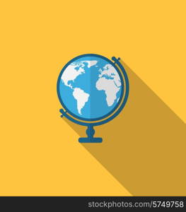 Illustration flat icon of globe with long shadow style - vector