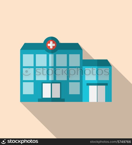 Illustration flat icon of hospital building with long shadow - vector