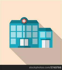 Illustration flat icon of hospital building with long shadow - vector